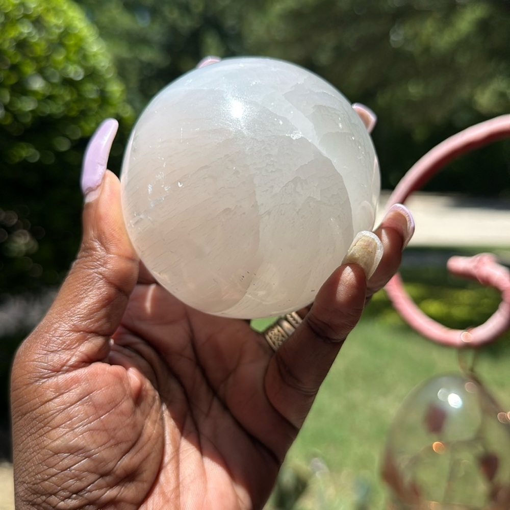 White Satin Spar (Selenite) Crystal Sphere 001